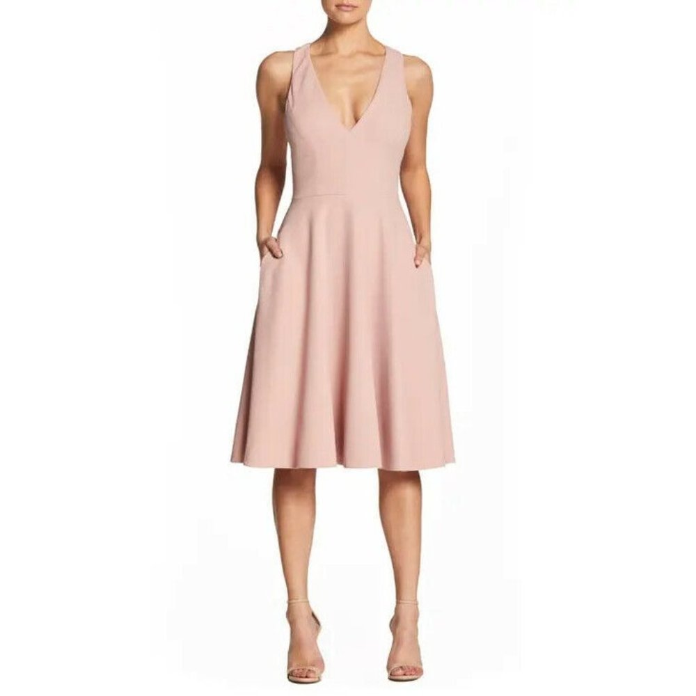 Dress The Population Women's Size S Pink Sleeveless Catalina Fit & Flare Dress,